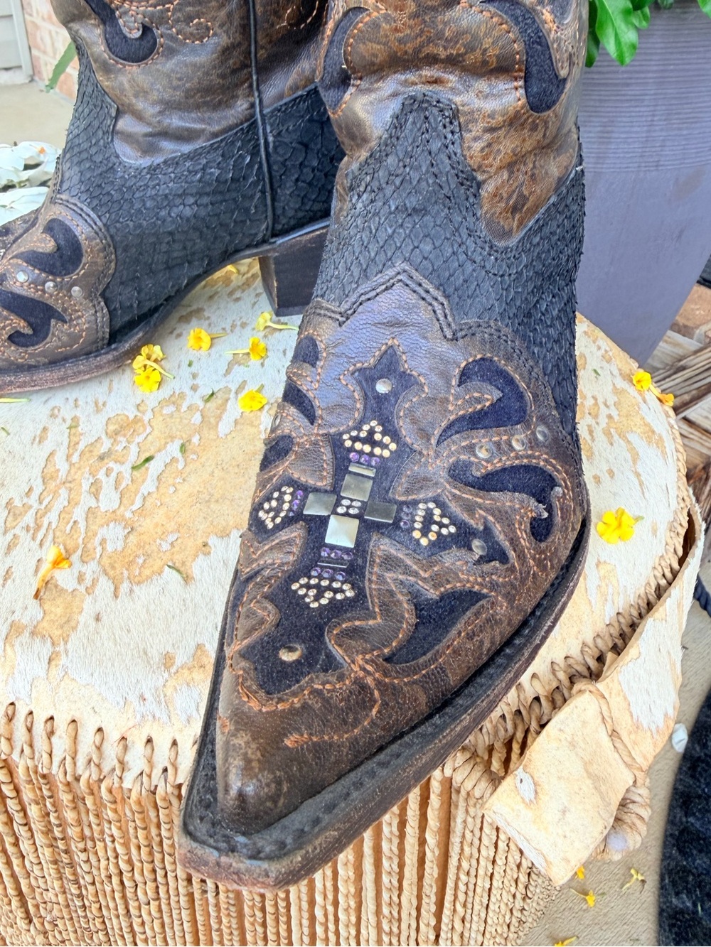 Corral Swarovski Crystal Embellished Cross Python Leather Cowboy Boots Black 8.5 - Picture 4 of 16